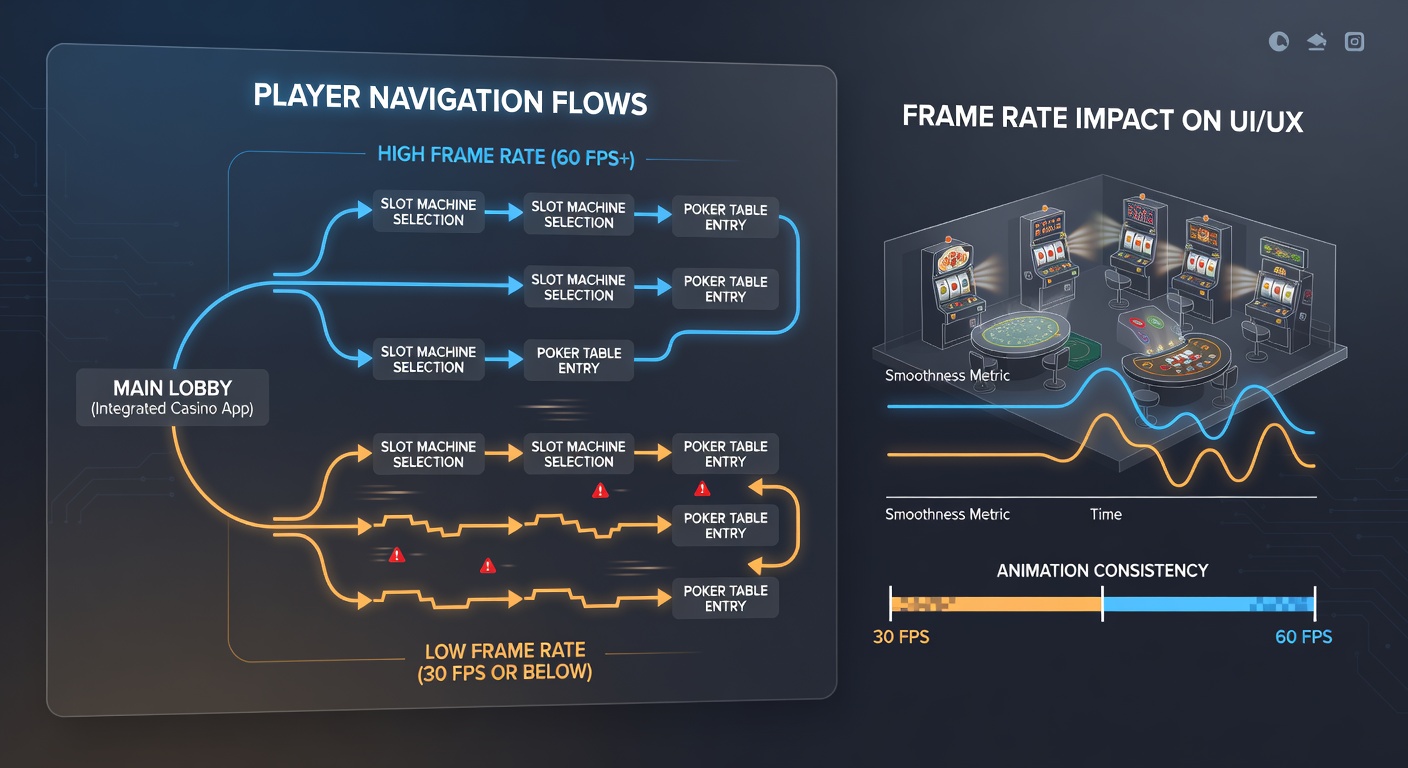 Player navigation paths visualized across different frame rate settings in integrated casino software