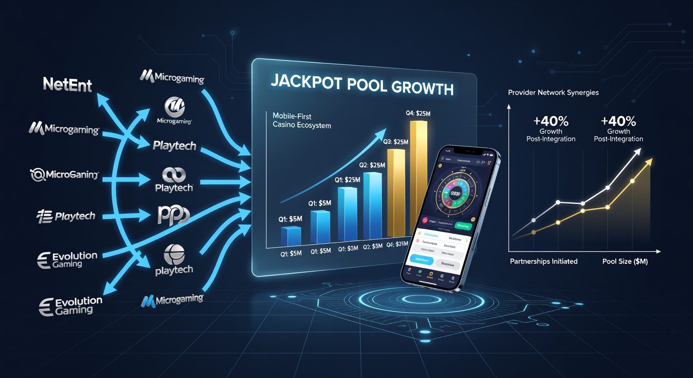 Data visualization dashboard displaying jackpot pool growth trends linked to provider partnership expansions in mobile casino platforms