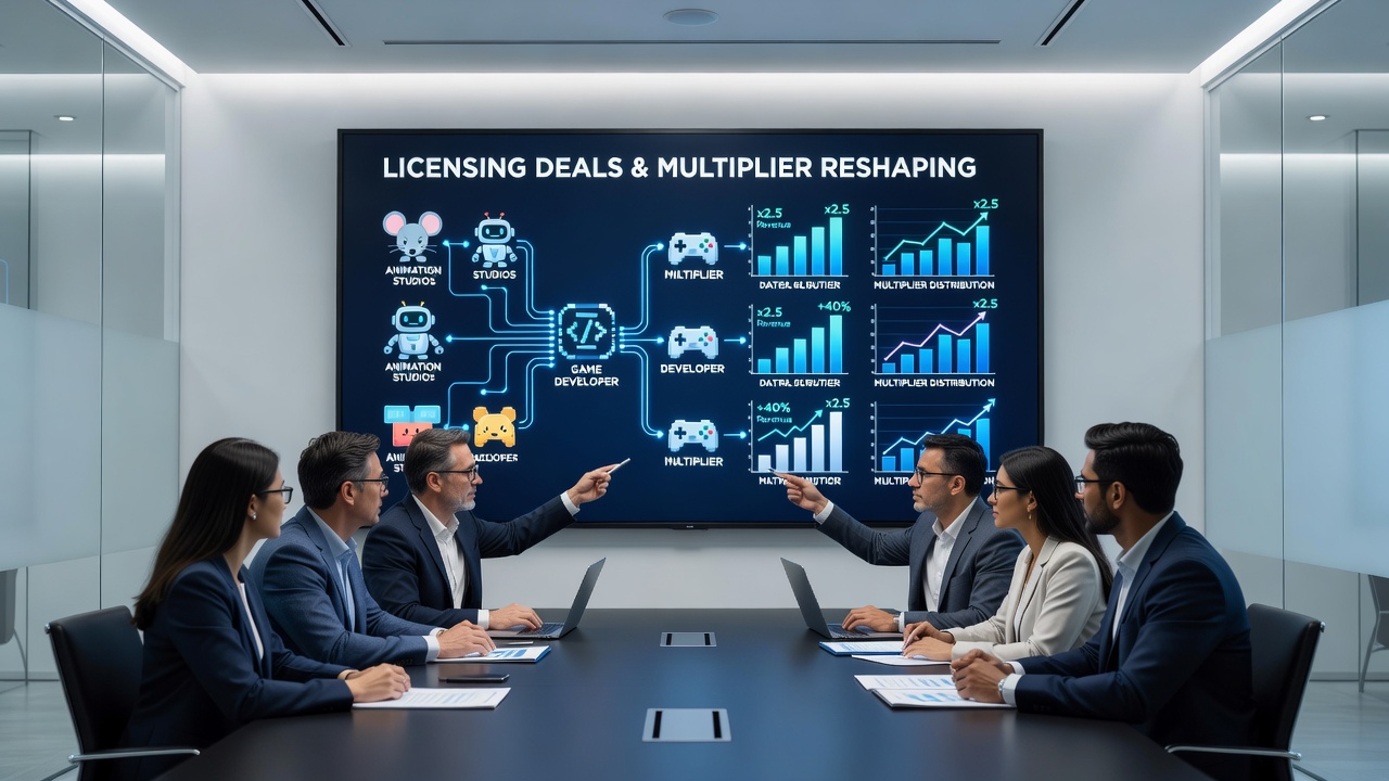 Multiplier distribution charts from licensed progressive mobile titles illustrate changes after animation studio partnerships