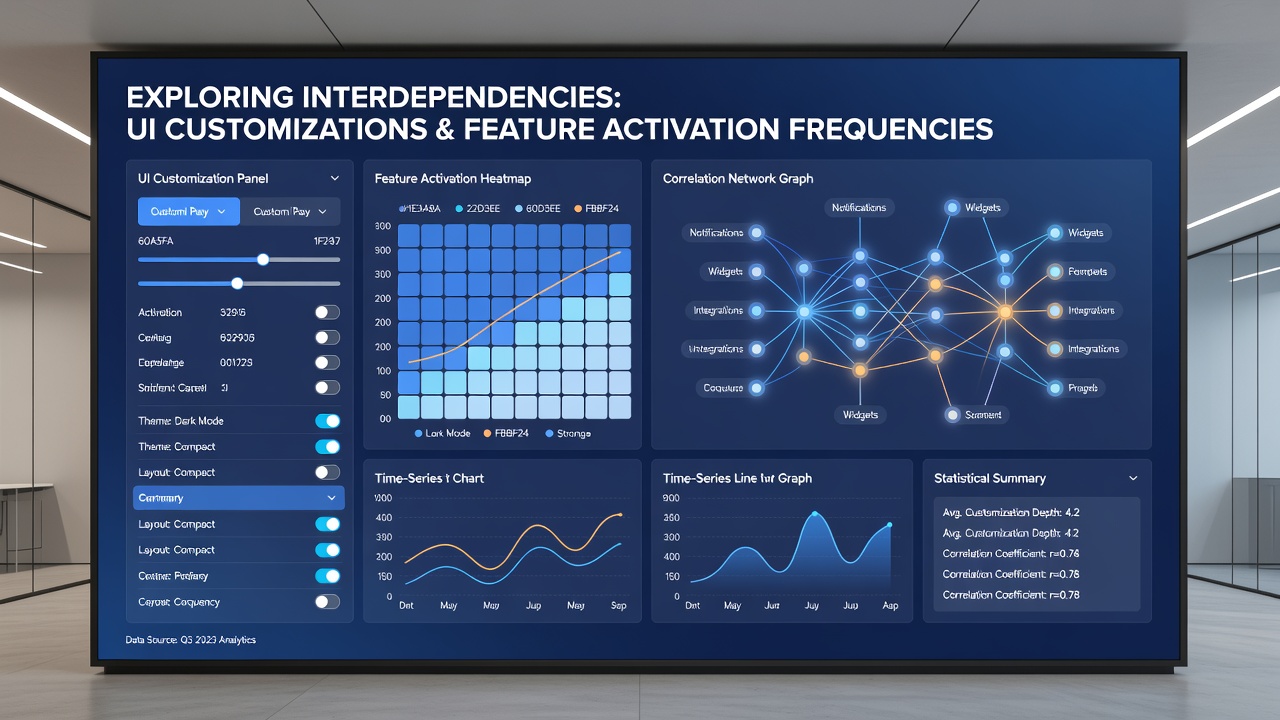 Analytics dashboard displaying feature activation frequency charts across customized mobile casino interfaces