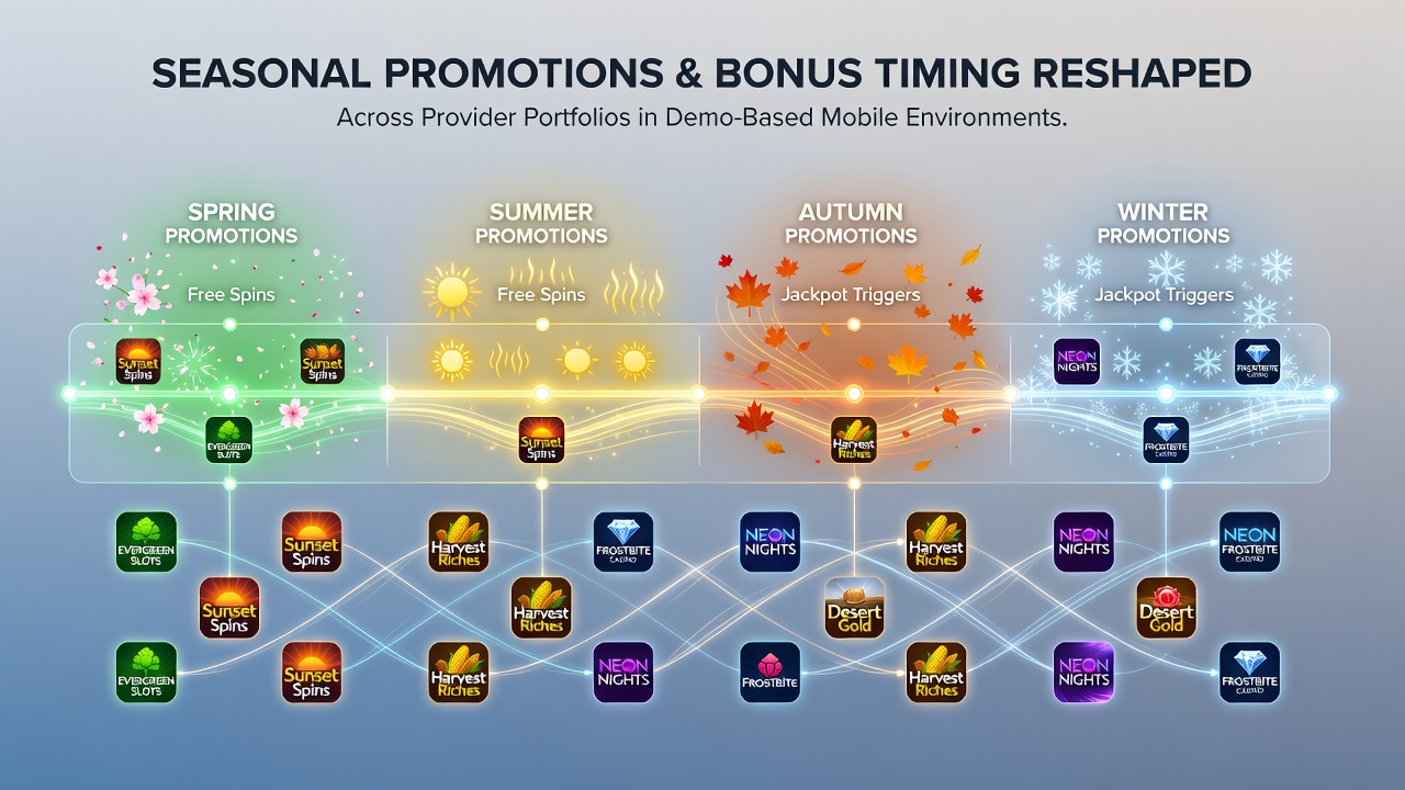 Mobile demo interface displaying seasonal bonus promotion overlays and timed feature triggers
