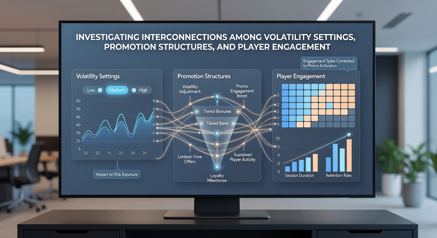 Analytics graphs displaying correlations between slot volatility, promotions, and engagement metrics over time