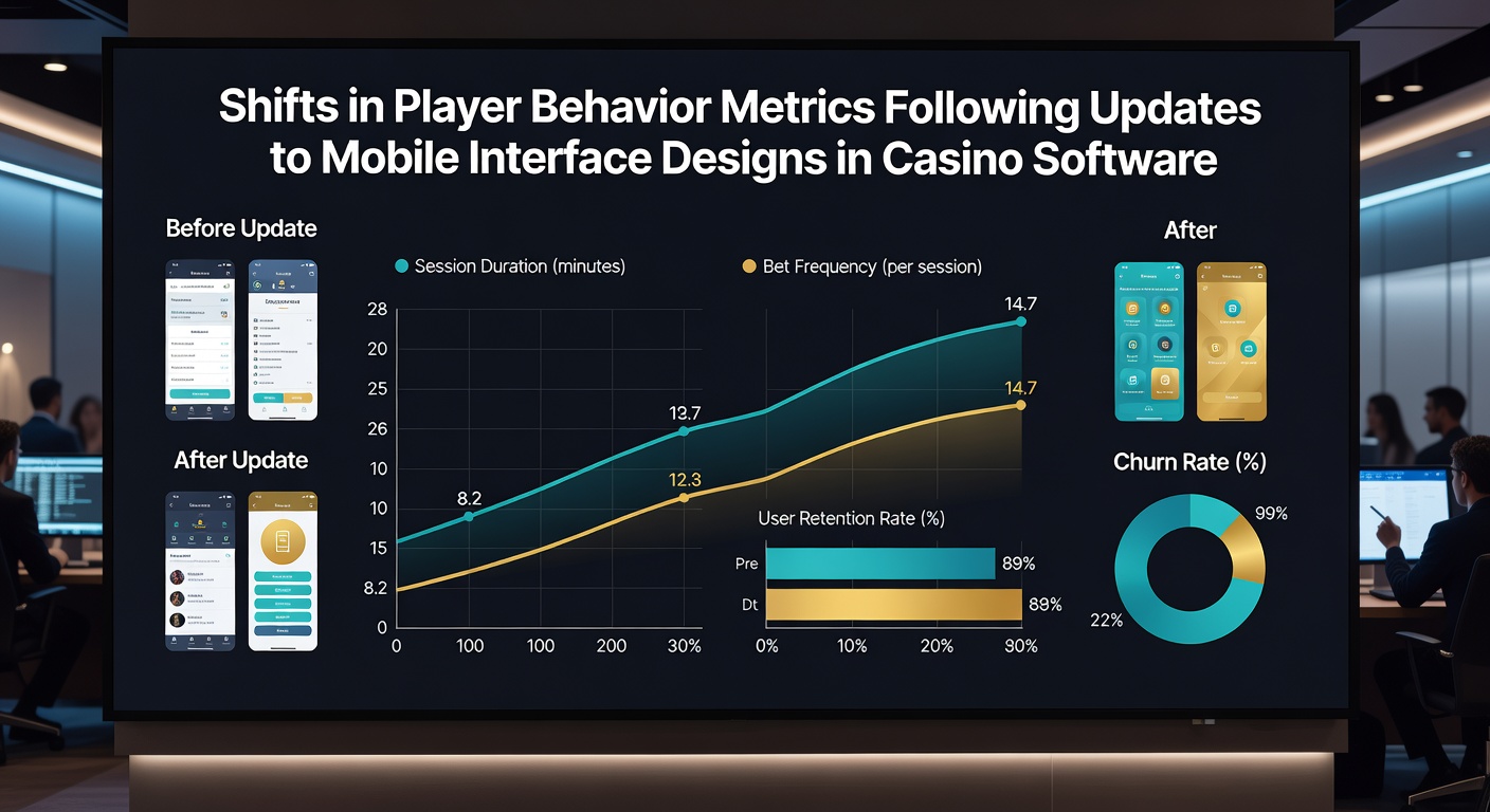 Analytics dashboard displaying player behavior graphs and session metrics after mobile casino software updates