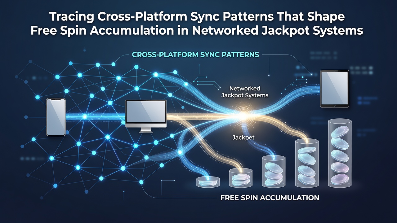 Network diagram showing cross-platform synchronization between mobile and desktop jackpot systems