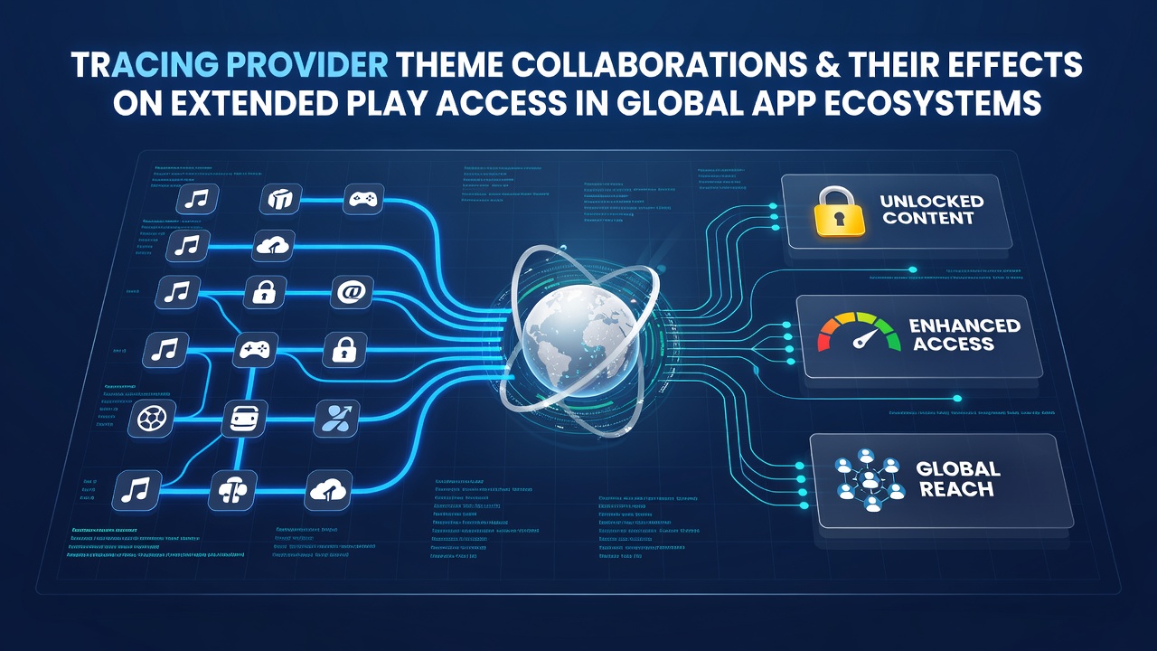 Diagram showing interconnected app providers collaborating on themed content across global ecosystems
