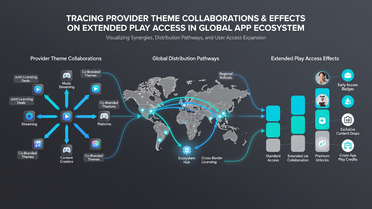 Infographic illustrating data flows between themed app modules in extended play ecosystems